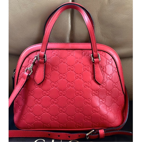 Authentic Gucci Dome Red Guccissima Leather Crossbody Satchel Bag with COA